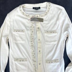 J.Crew Ivory Vintage Rib Lady Jacket with Jewel Trim, Size Small